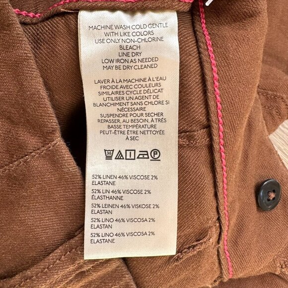 Anthropologie The Colette Linen Cropped Wide Leg Pants Maeve Brown 24 - Picture 10 of 11